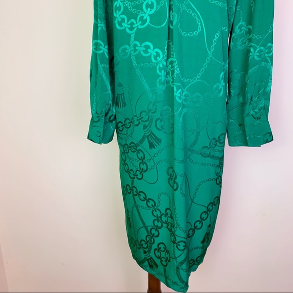 New! KIWE Jaquard Chain Pattern Shirt Dress in Deep Green - Picture 9 of 13